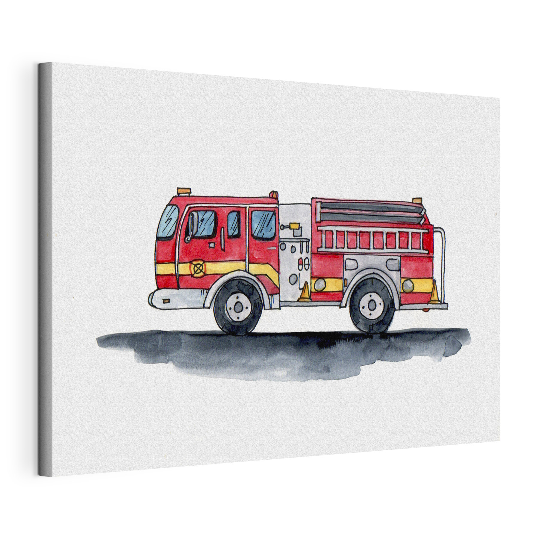 Watercolor drawing of a fire truck Watercolor drawing of a fire truck