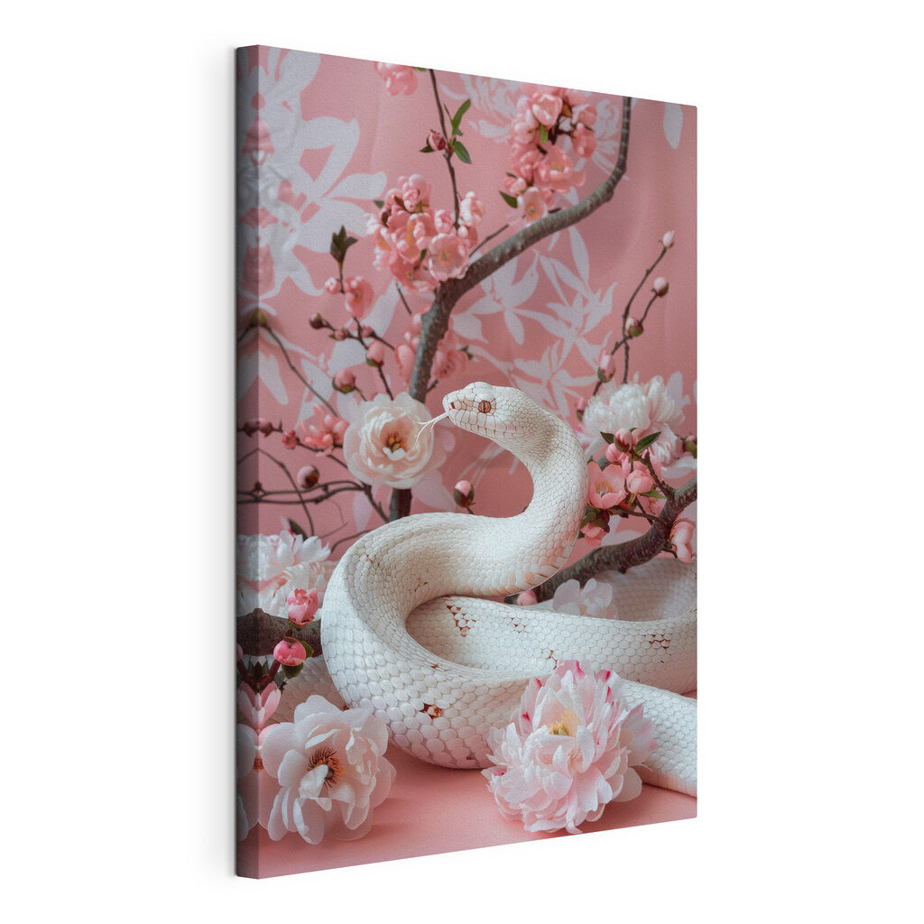 White snake with pink flowers White snake with pink flowers