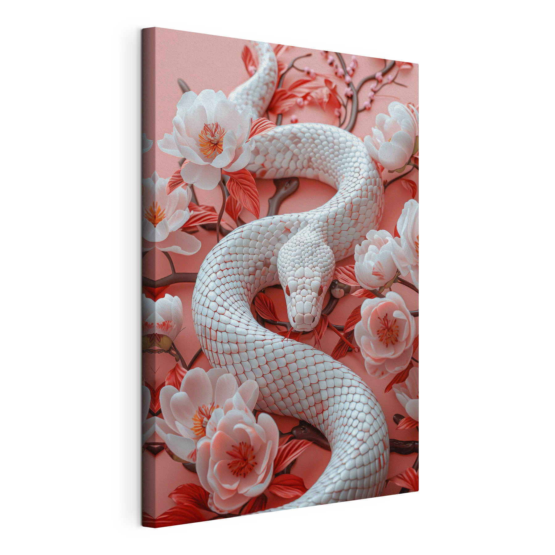 White snake with flowers around it White snake with flowers around it