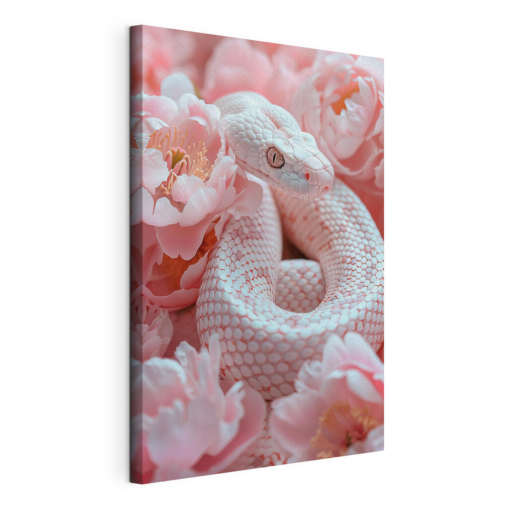 White snake in pink flowers White snake in pink flowers