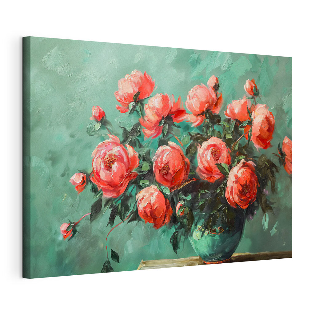 Painting of pink flowers in a vase Painting of pink flowers in a vase