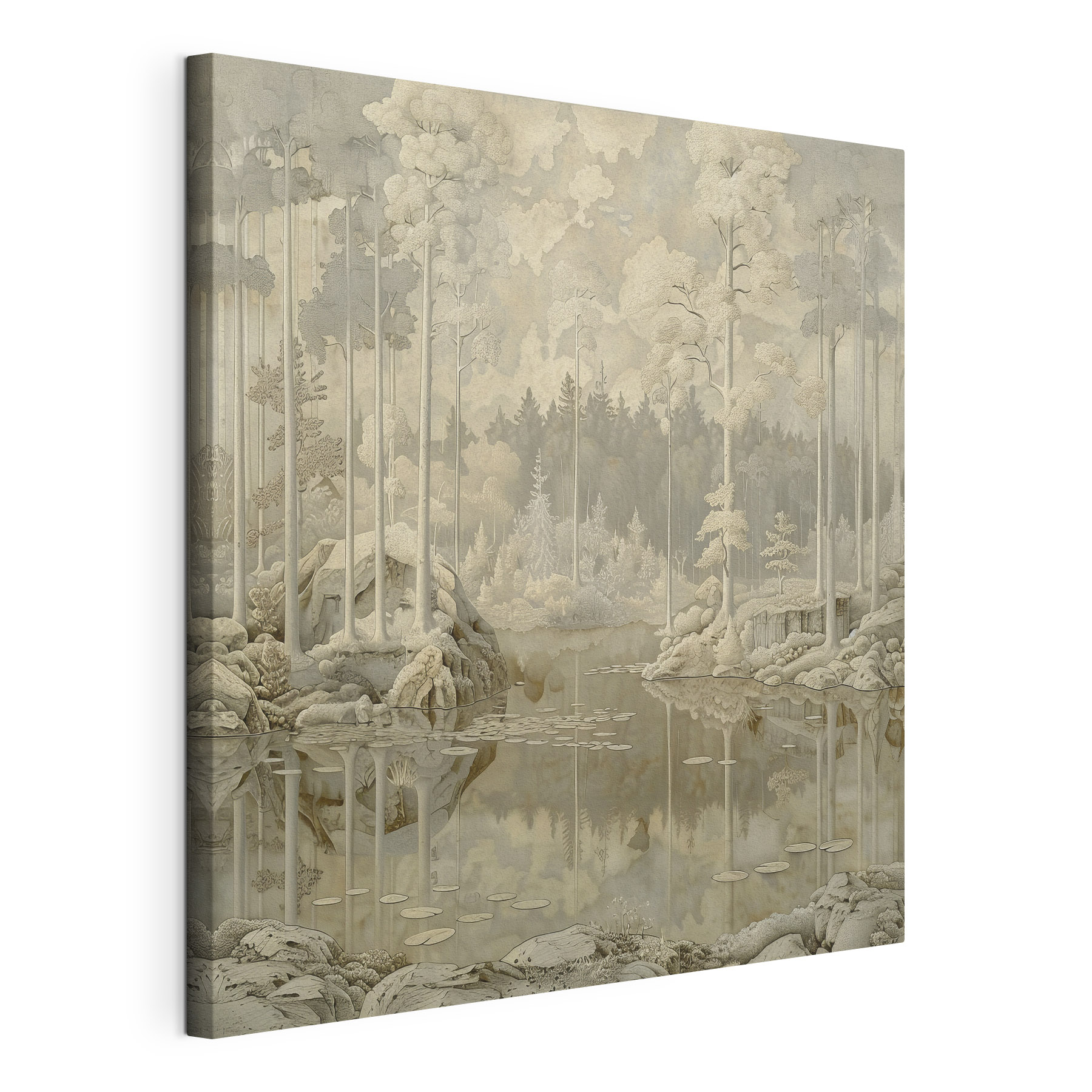 Painting of a forest and a lake Painting of a forest and a lake