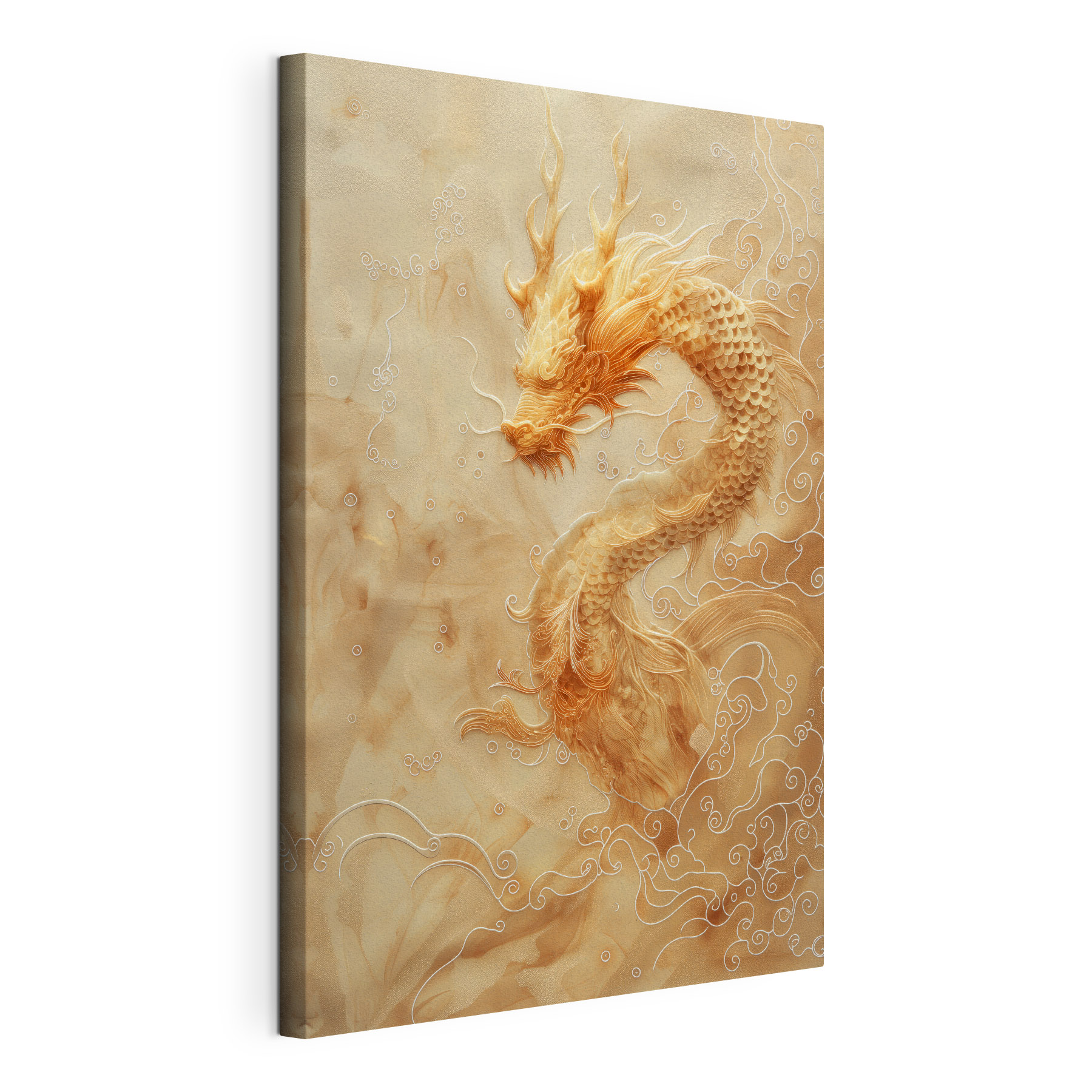 Majestic dragon in swirling clouds