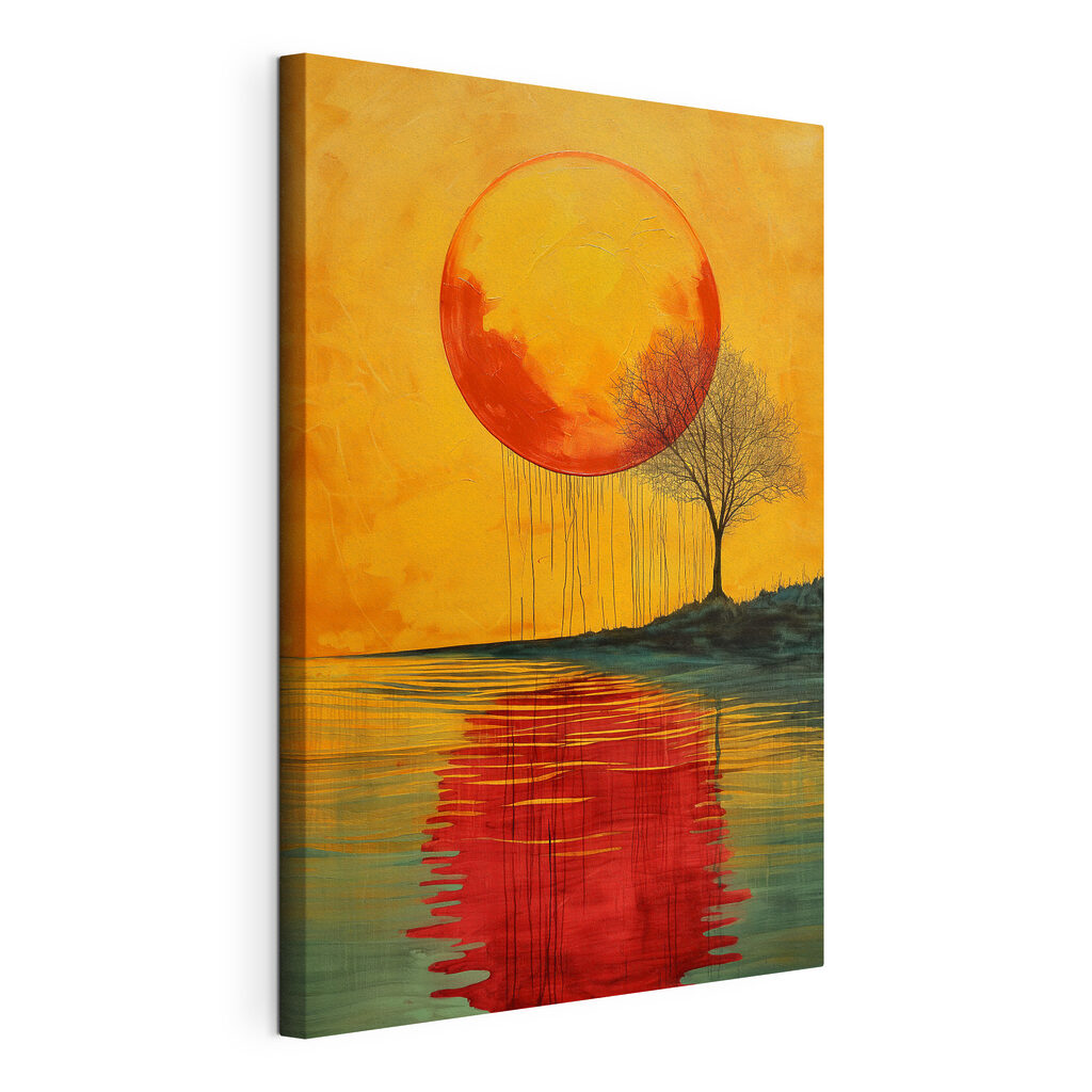 Painting of a tree and a large moon Painting of a tree and a large moon