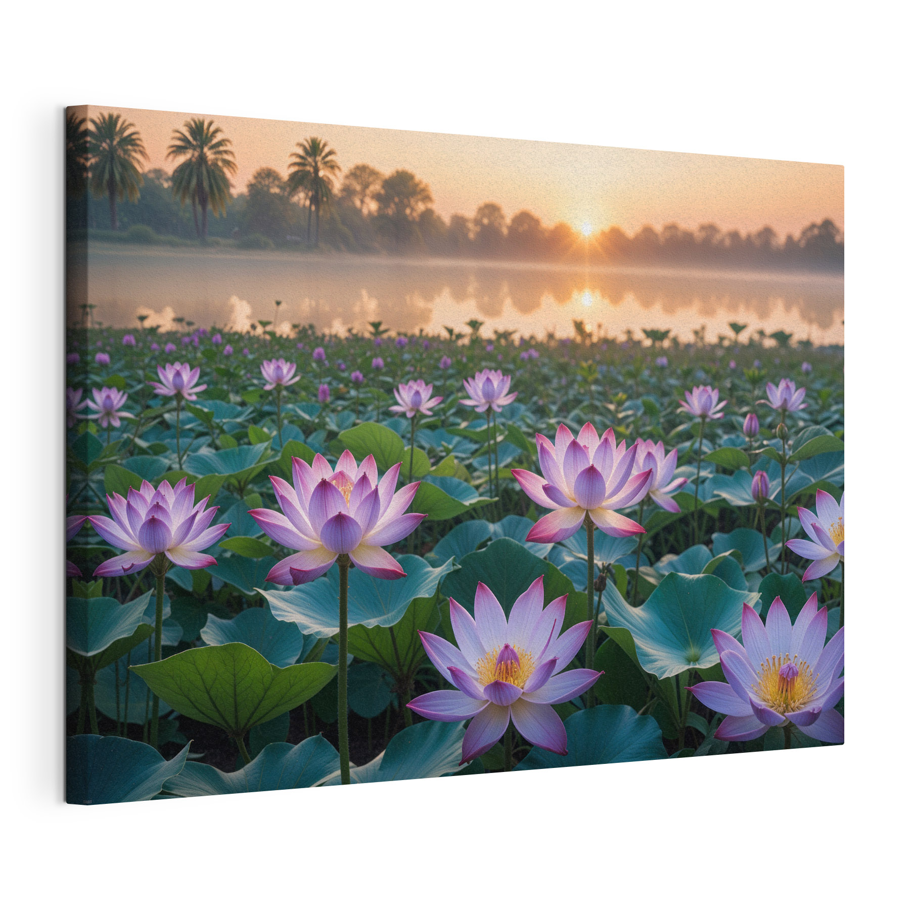 Field of purple flowers with a lake in the background Field of purple flowers with a lake in the background
