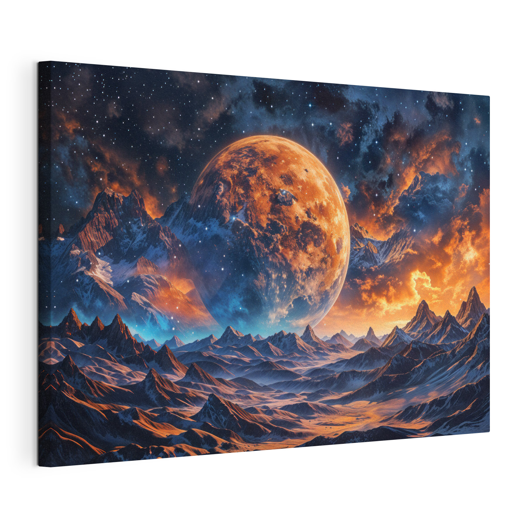 Landscape of mountains and a moon