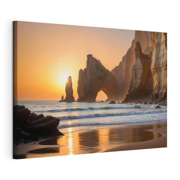 Cuadros Puesta de sol sobre una playa con rocas y agua (SKU: s40025) Cuadros Cuadros Puesta de sol sobre una playa con rocas y agua (SKU: s40025)