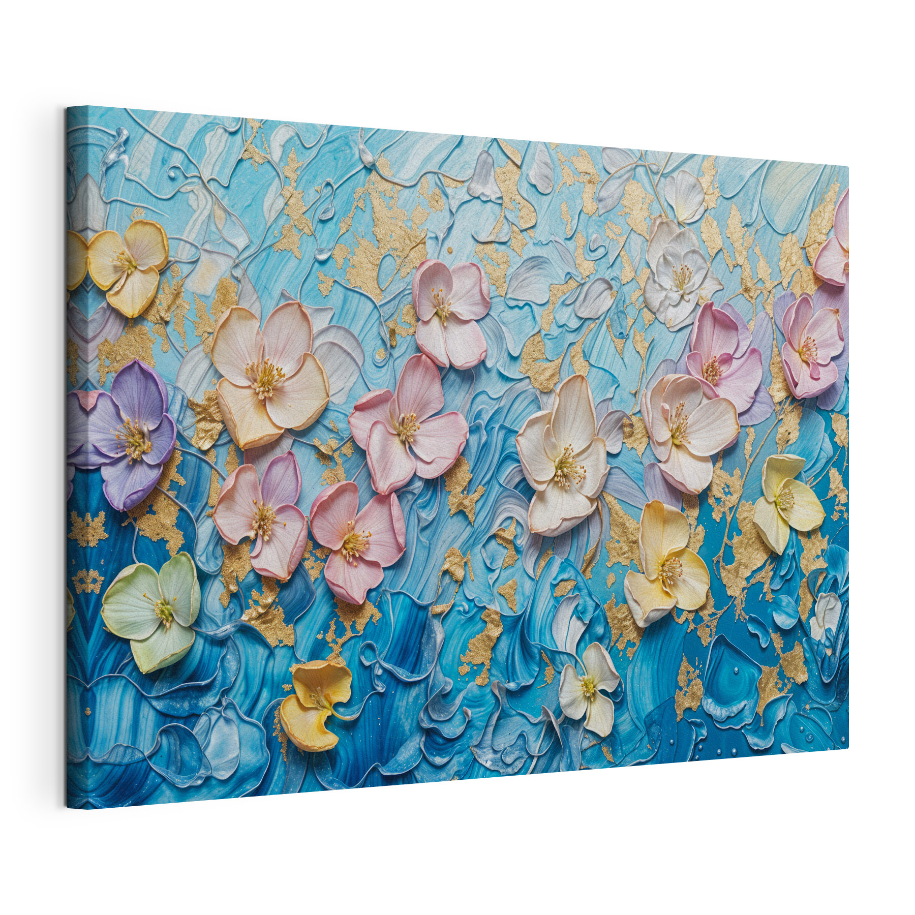 Painting of flowers on a blue surface Painting of flowers on a blue surface