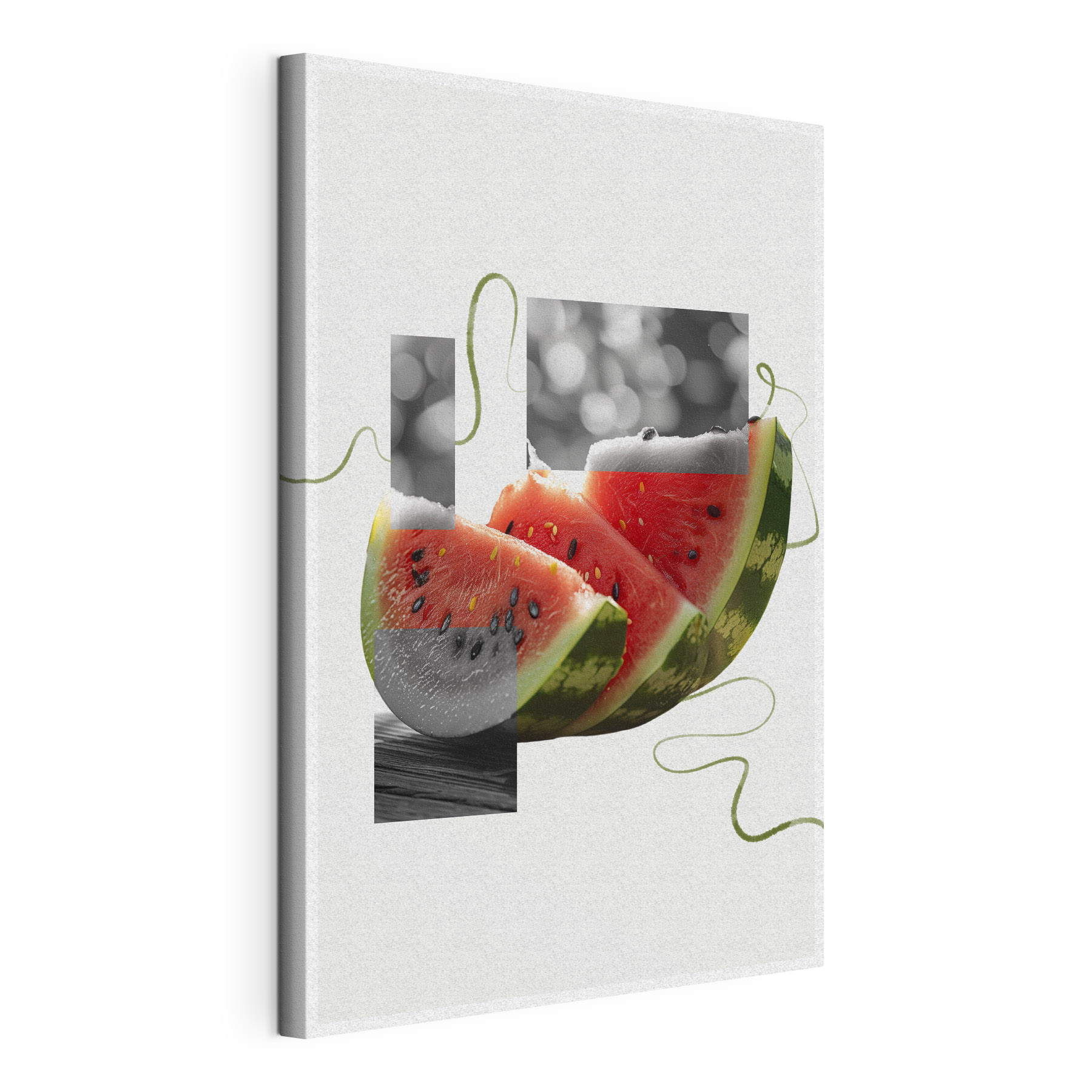 Watermelon slices with black seeds