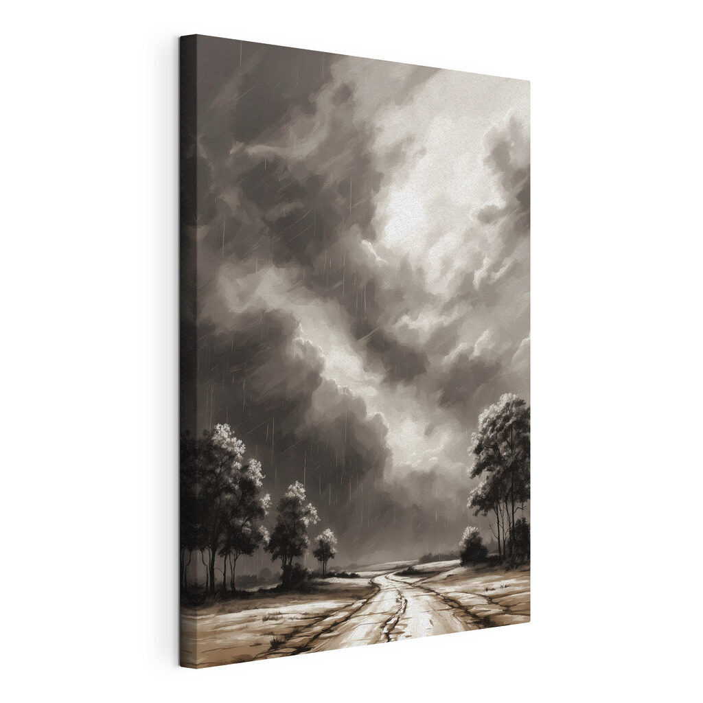 Black and white image of trees and rain Black and white image of trees and rain