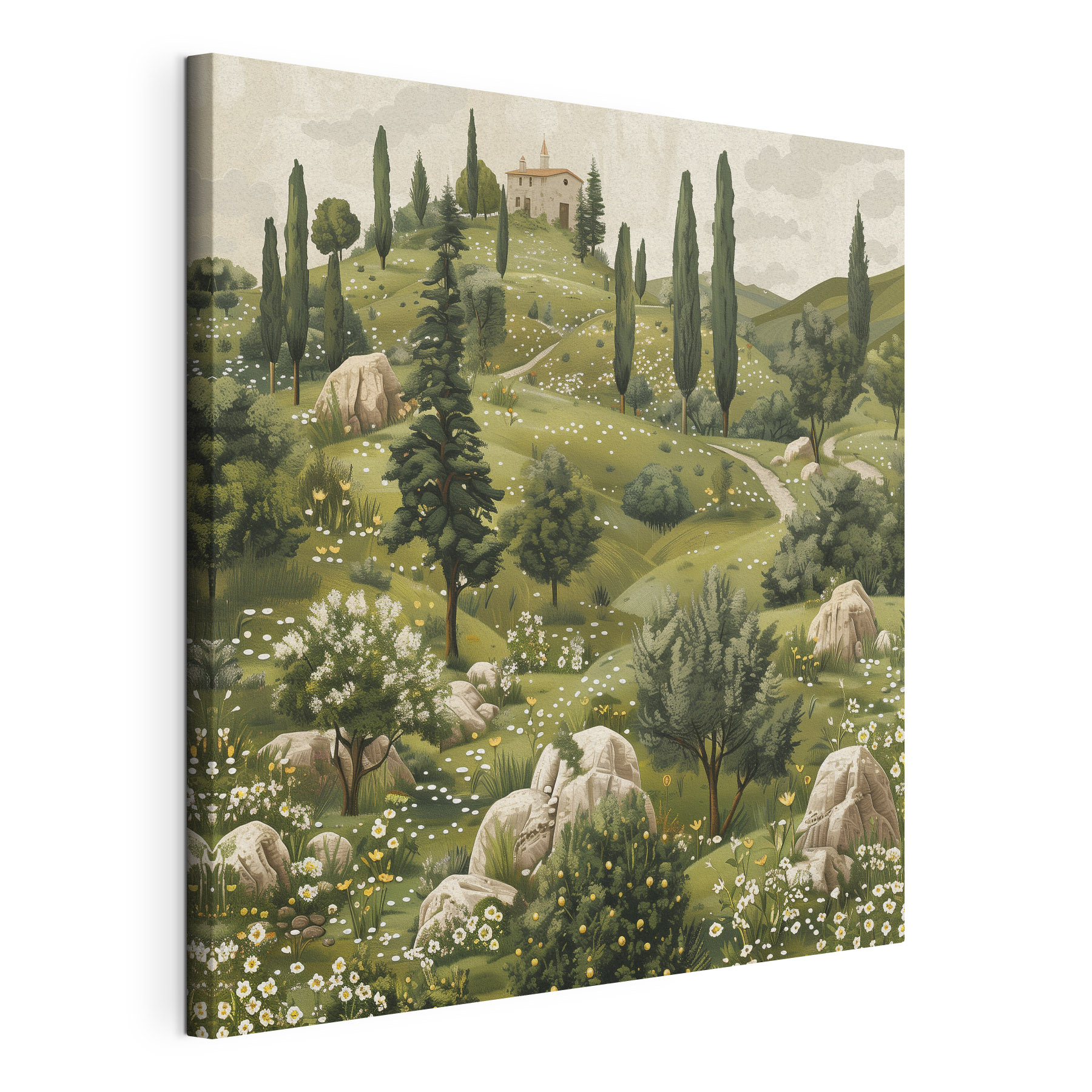Landscape with trees and a house on top of it