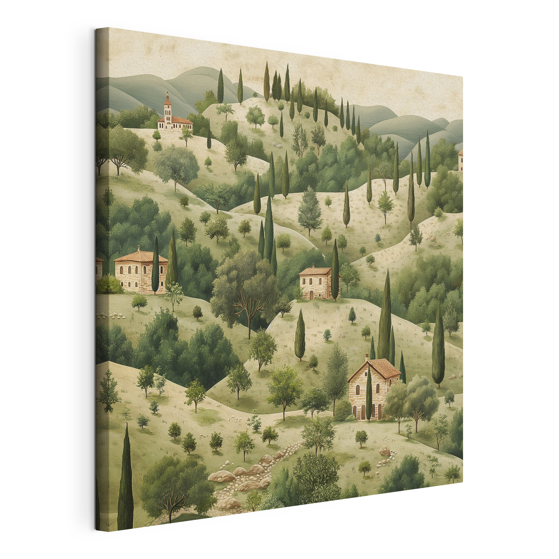 Painting of a landscape with houses and trees Painting of a landscape with houses and trees