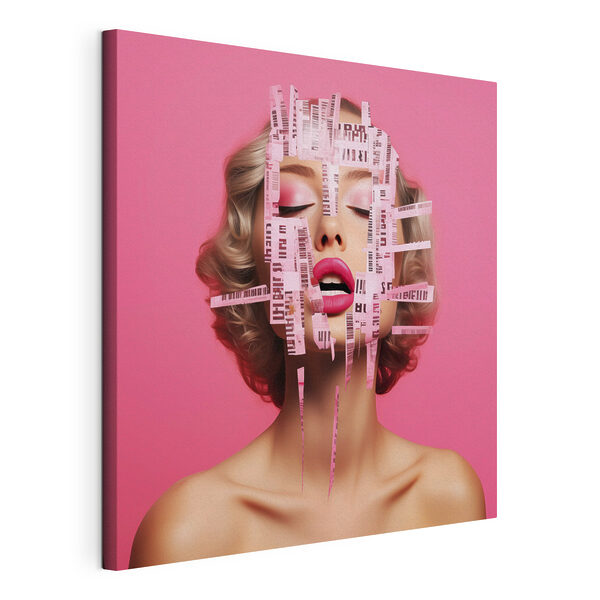 Cuadros Mujer con tiras de papel rosa sobre el rostro (SKU: s40100) Cuadros Cuadros Mujer con tiras de papel rosa sobre el rostro (SKU: s40100)