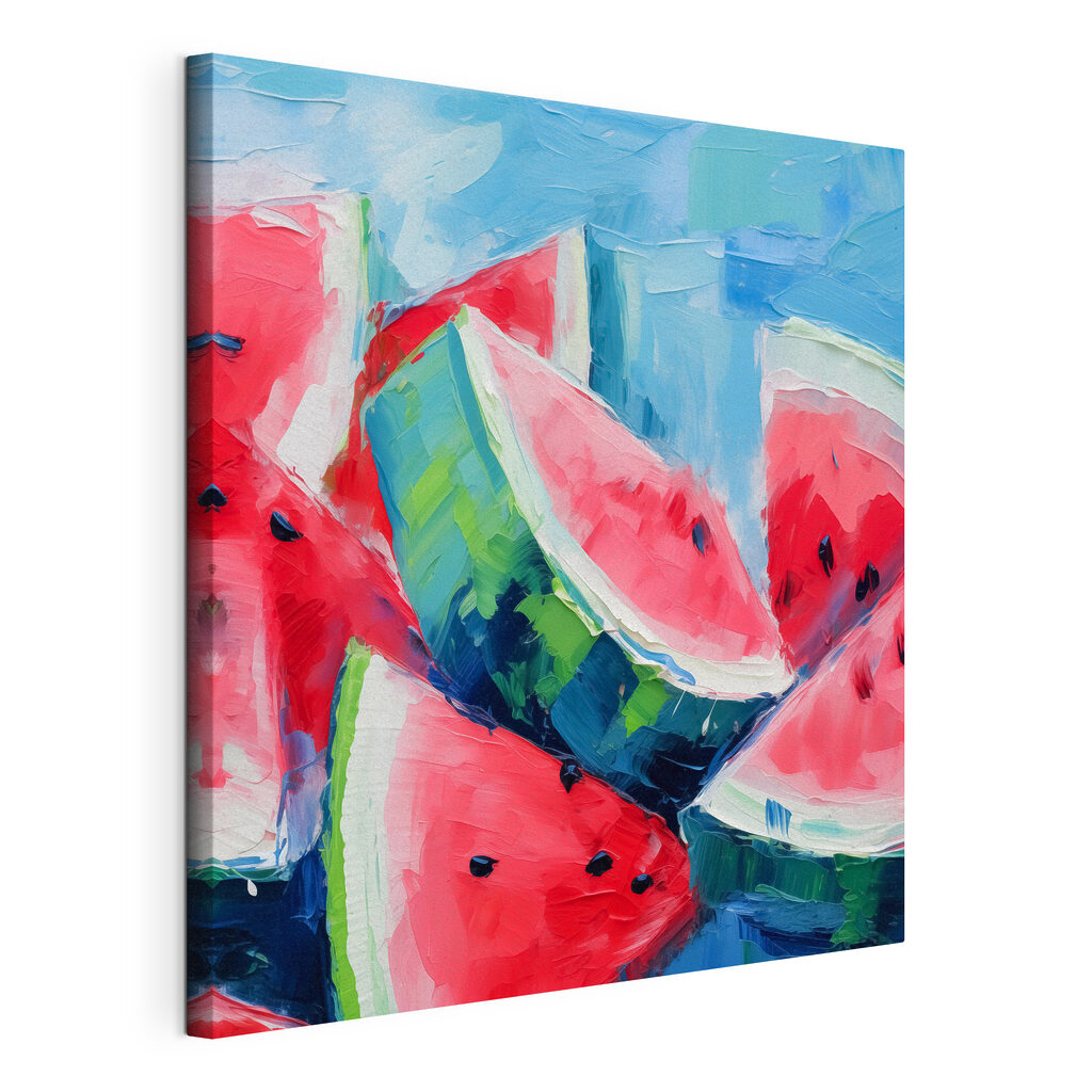 Group of watermelons on a blue surface Group of watermelons on a blue surface