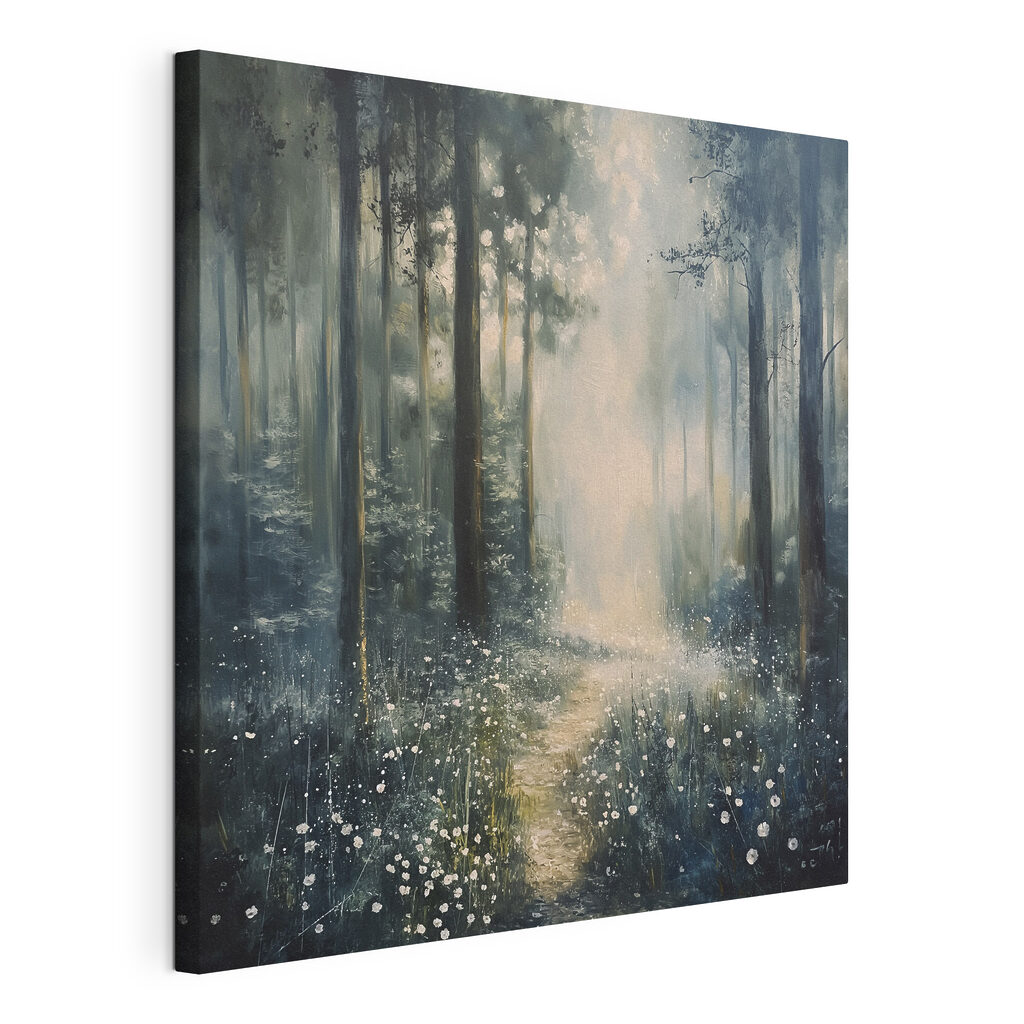 Painting of a forest with trees and flowers Painting of a forest with trees and flowers