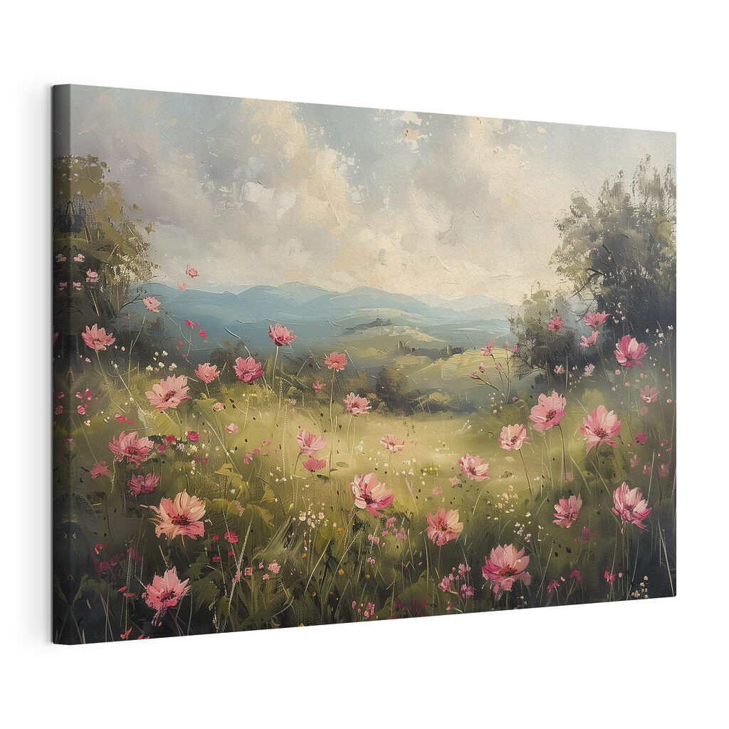 Painting of a field of pink flowers Painting of a field of pink flowers