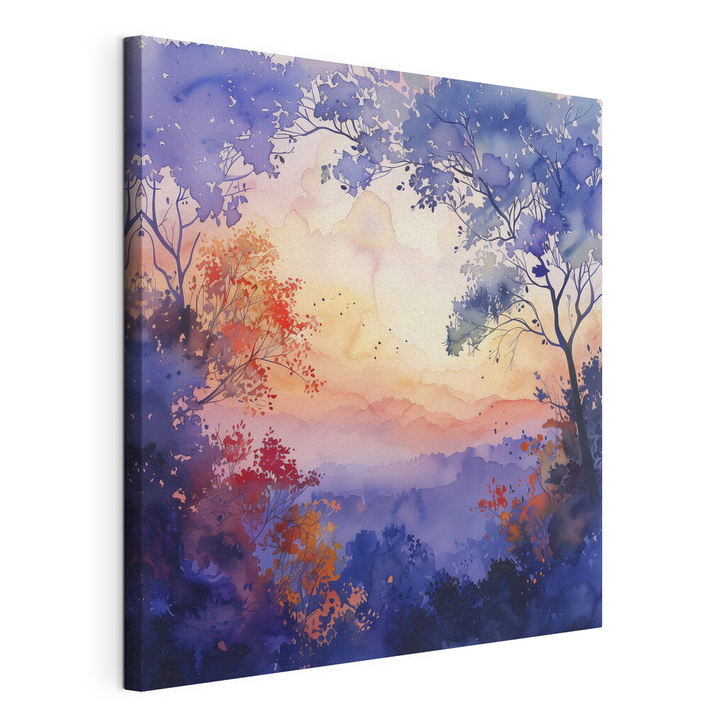 Watercolor painting of trees and a sunset Watercolor painting of trees and a sunset