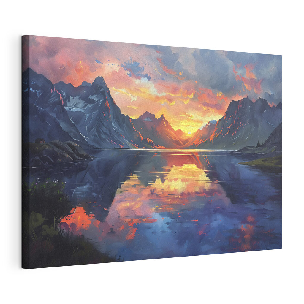 Mountain range with a lake and sunset Mountain range with a lake and sunset