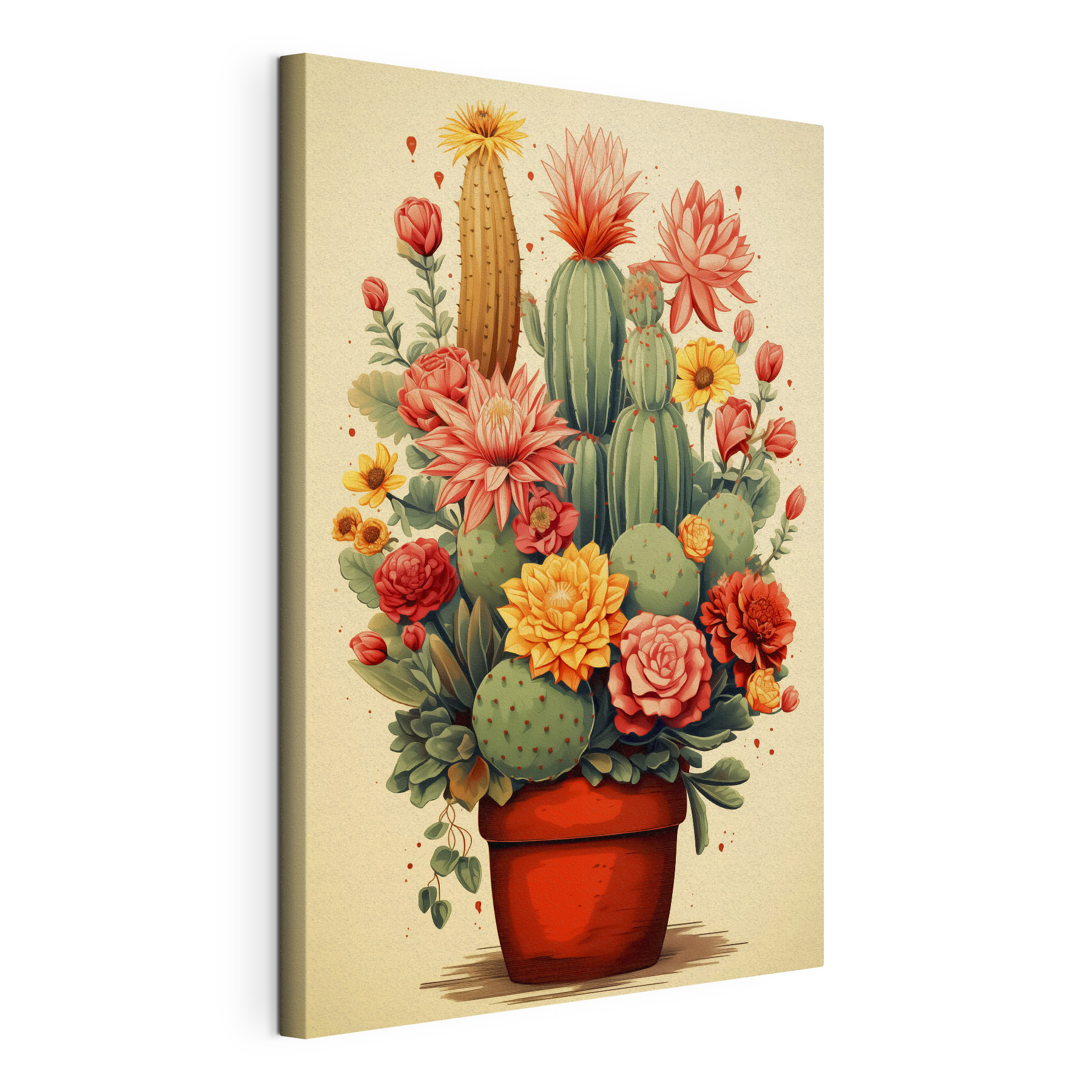 Cactus and flowers in a pot