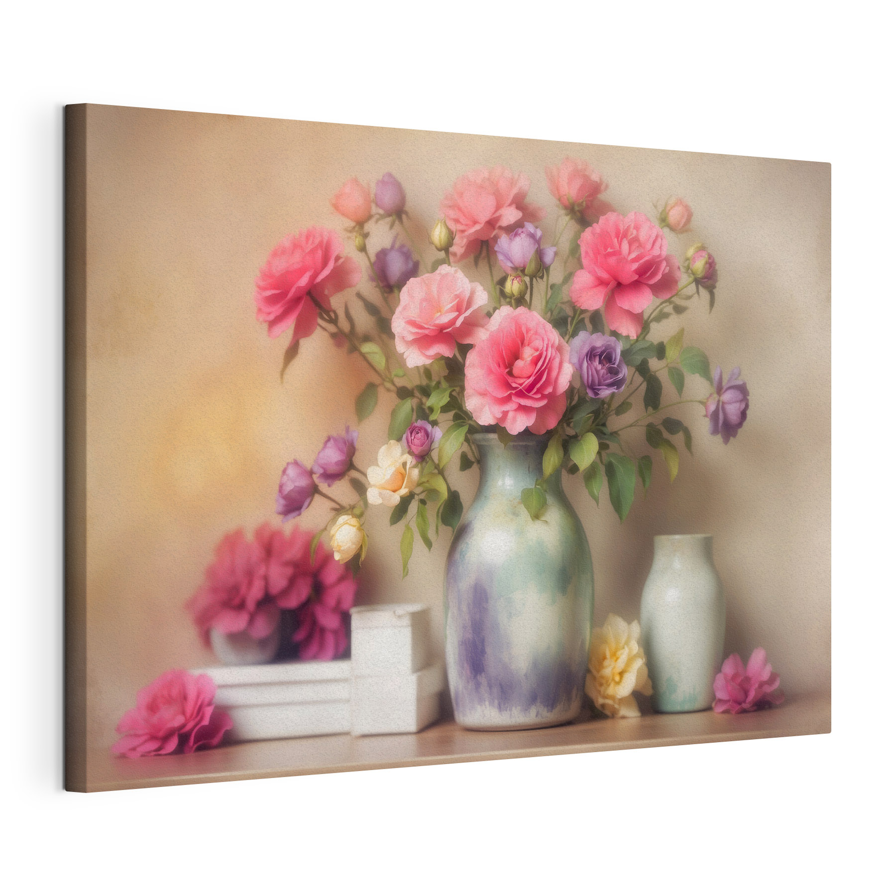Vase with flowers on a shelf