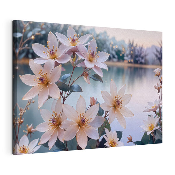 Cuadros Cuadros Ramo de flores blancas junto a un estanque (SKU: s40388)