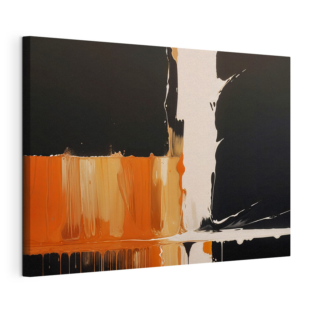 White and orange paint dripping down a black surface White and orange paint dripping down a black surface