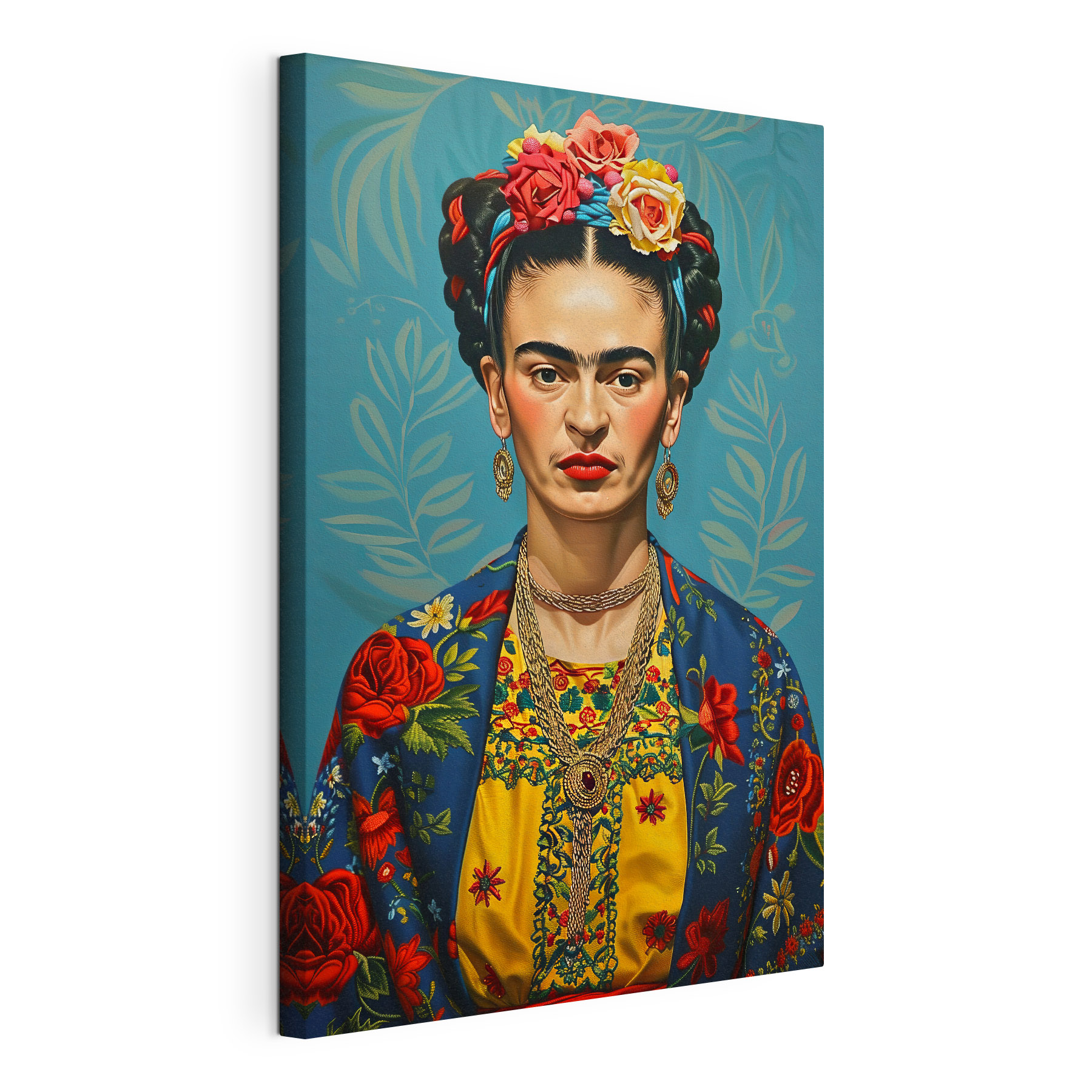 Floral crown and vibrant gaze