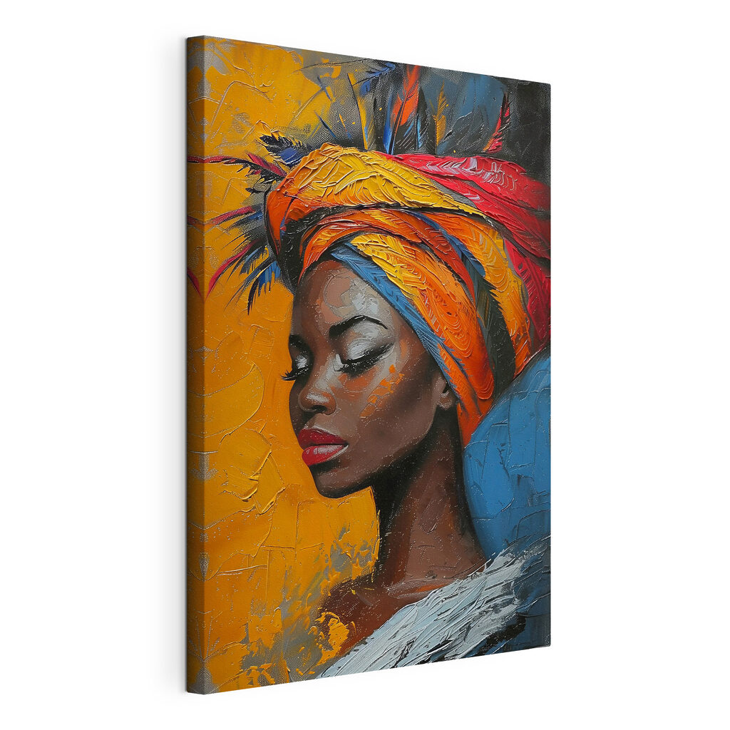 Painting of a woman with a colorful head wrap Painting of a woman with a colorful head wrap
