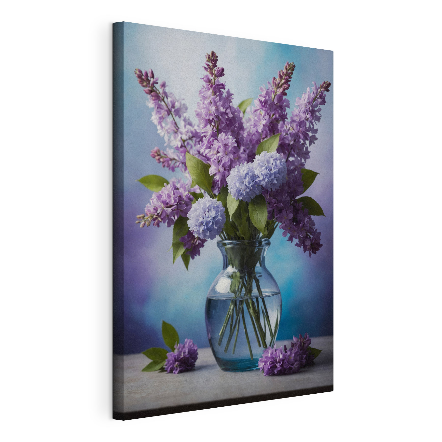 Vase with purple flowers