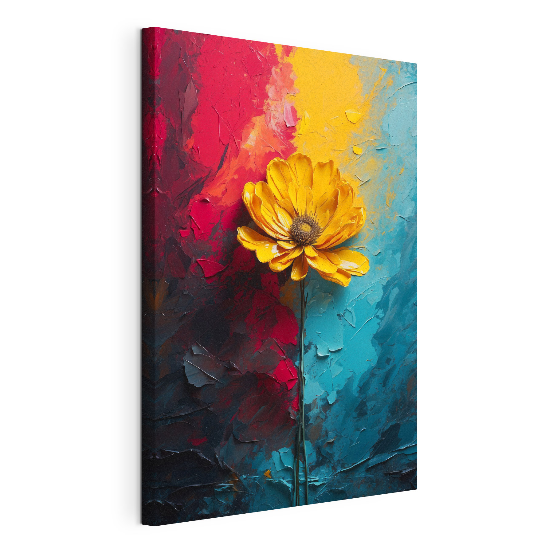 Yellow flower on a blue and red background