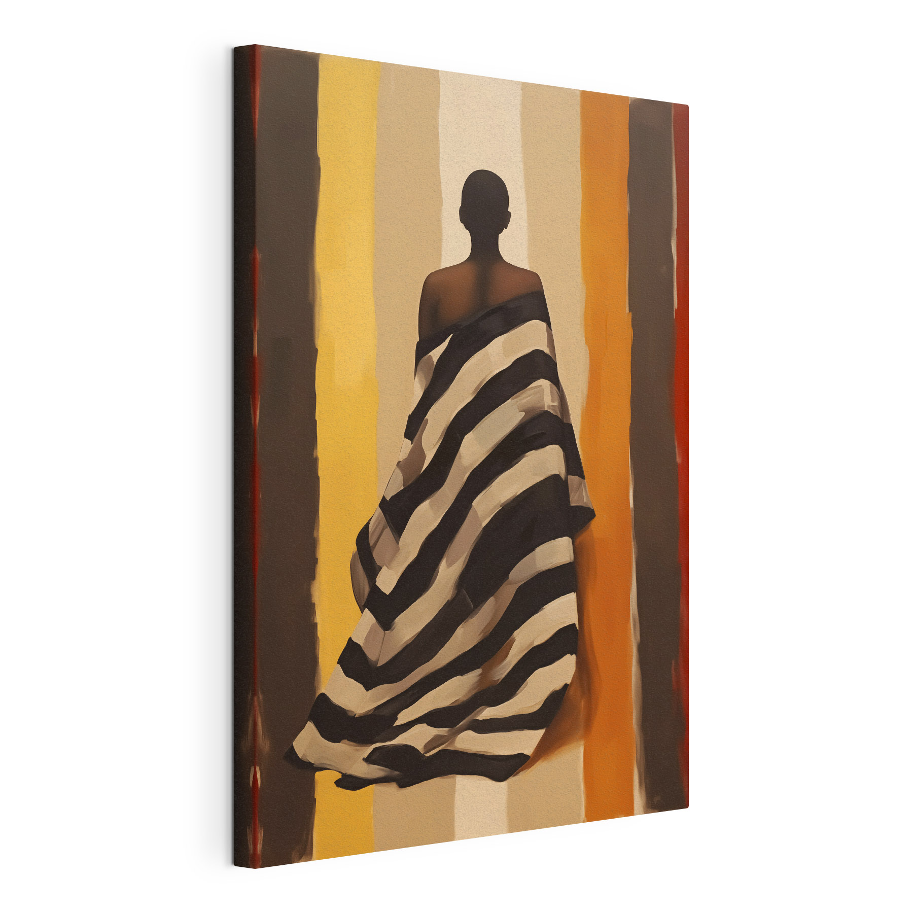 Woman wrapped in a striped blanket Woman wrapped in a striped blanket