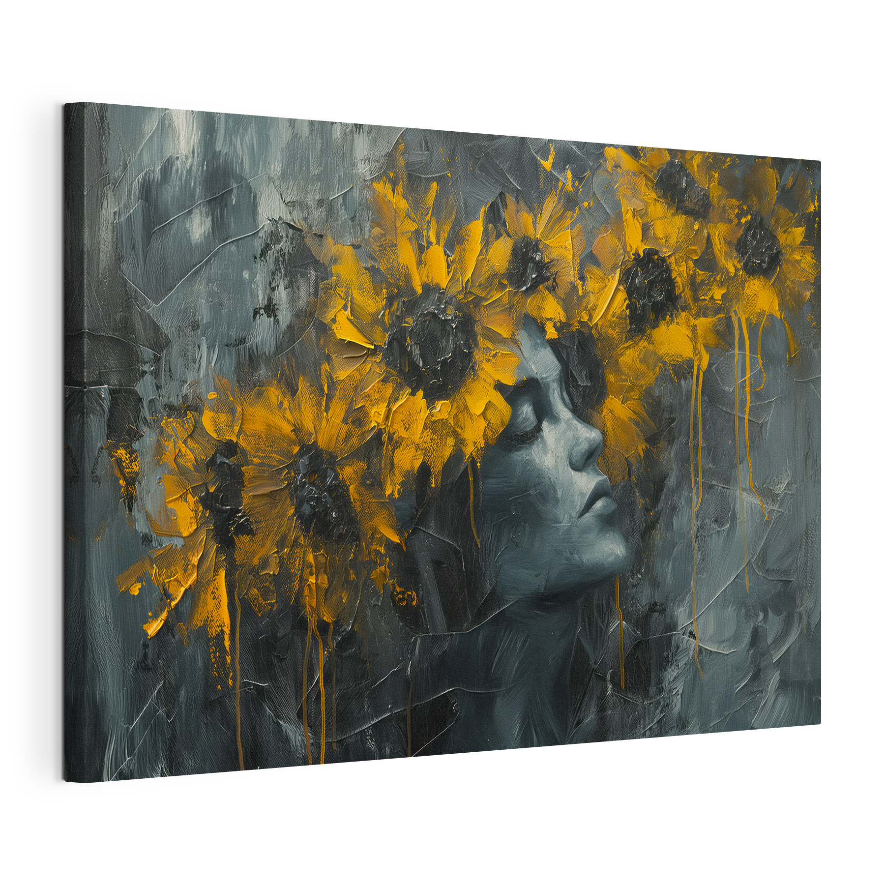 Painting of a woman with yellow flowers