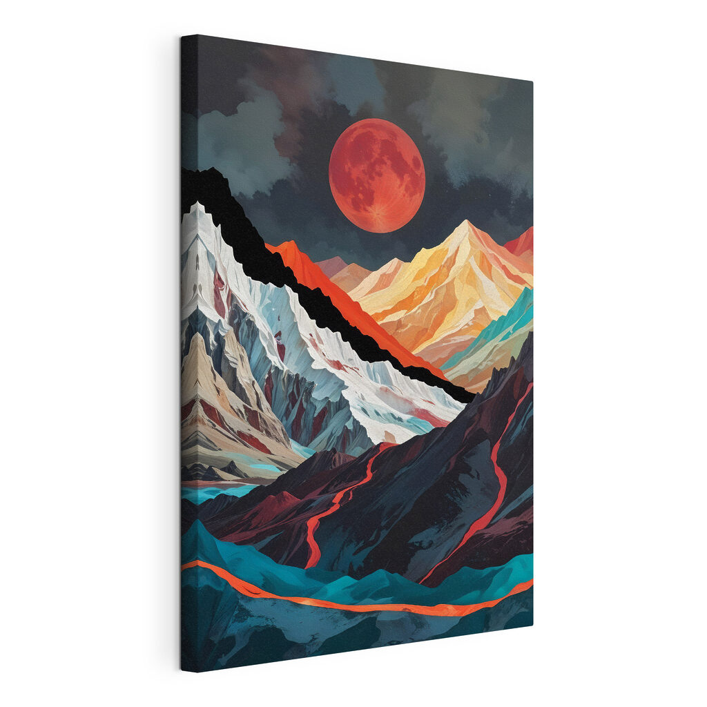 Mountain range with a red moon Mountain range with a red moon