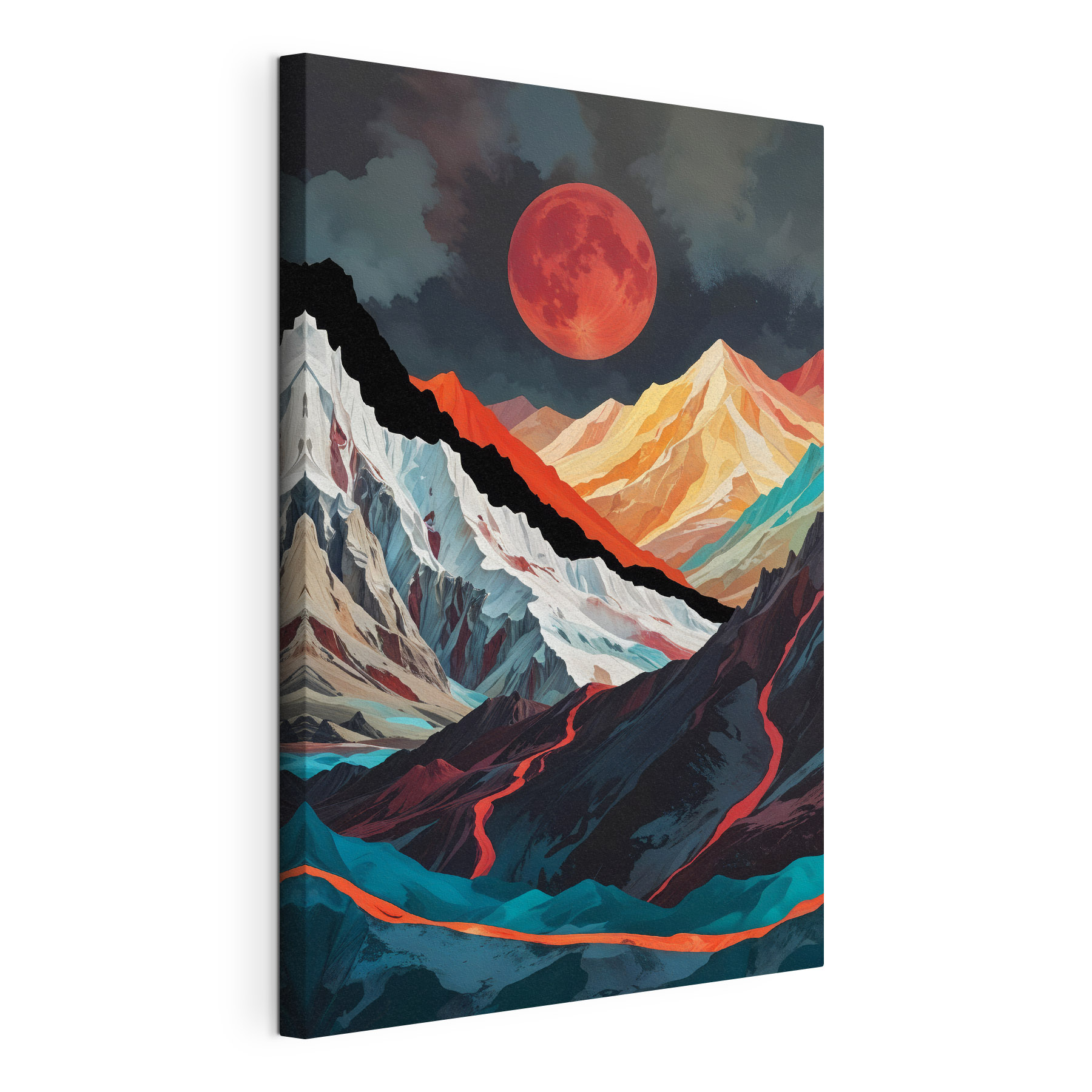 Mountain range with a red moon Mountain range with a red moon