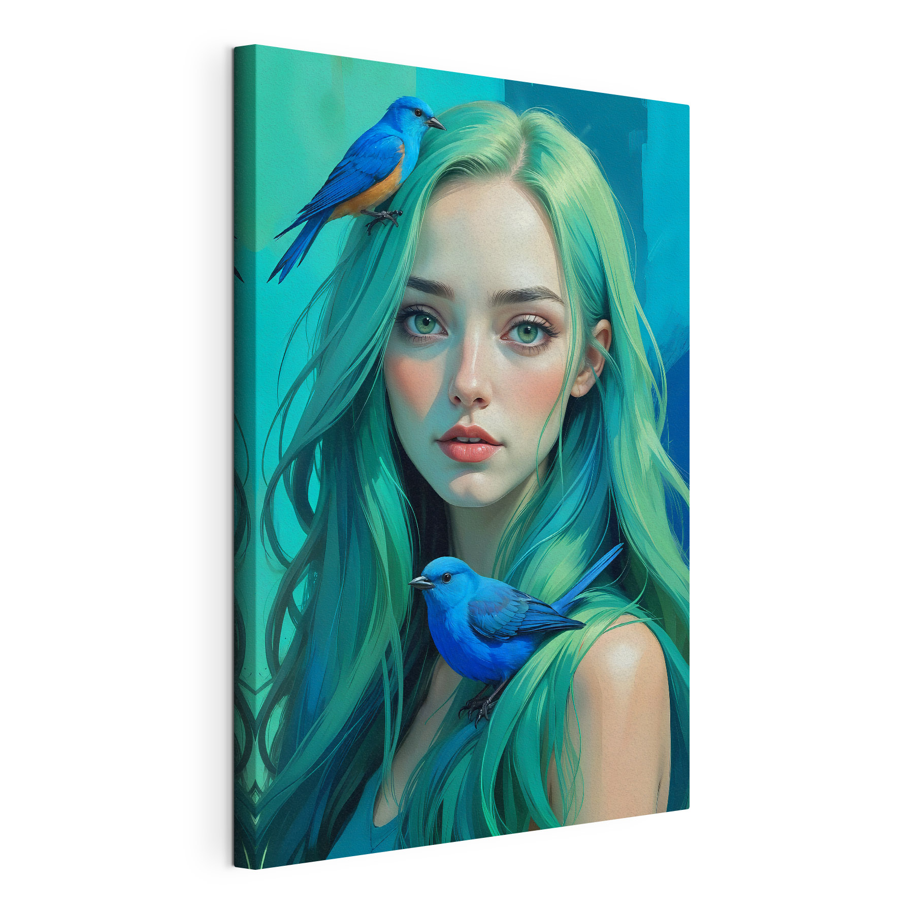 Woman with green hair and a blue bird Woman with green hair and a blue bird
