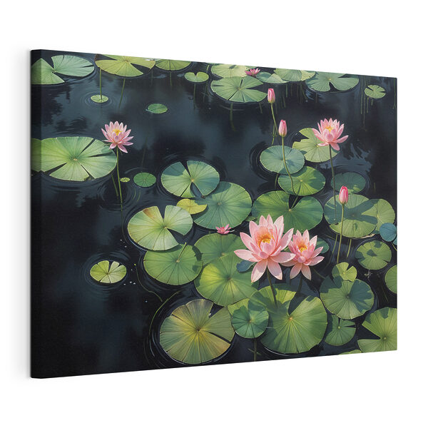 Cuadros Ramo de flores rosas y hojas verdes en un estanque (SKU: s40598) Cuadros Cuadros Ramo de flores rosas y hojas verdes en un estanque (SKU: s40598)