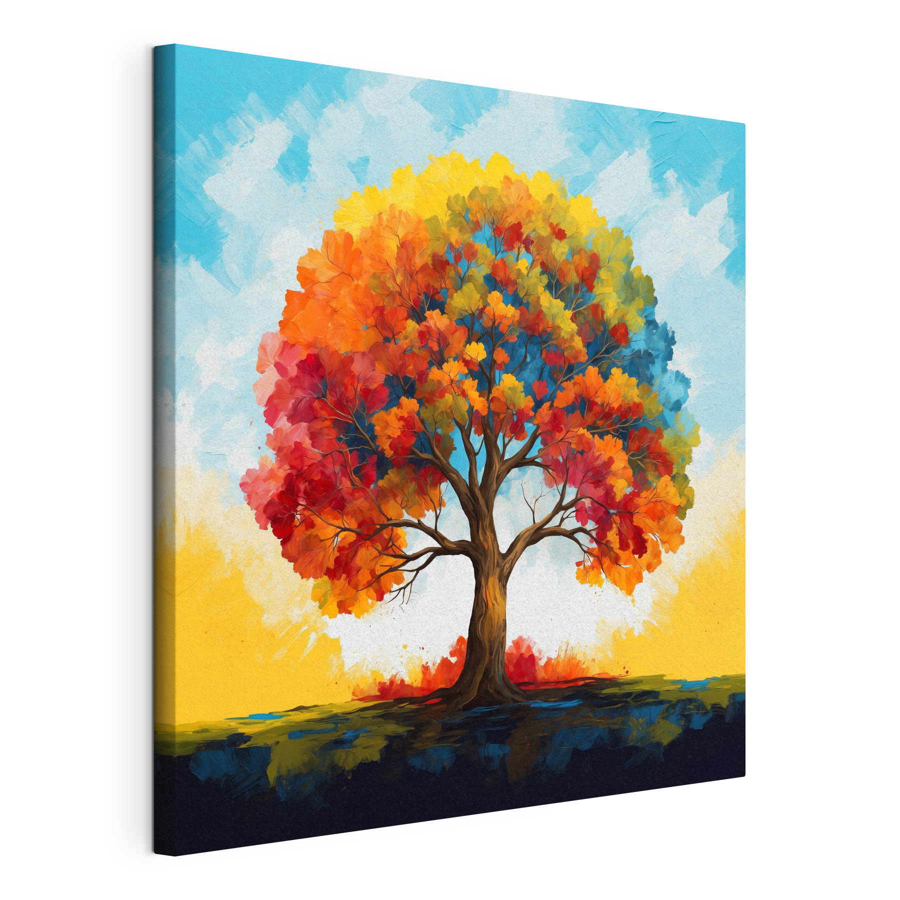 Painting of a tree with colorful leaves Painting of a tree with colorful leaves