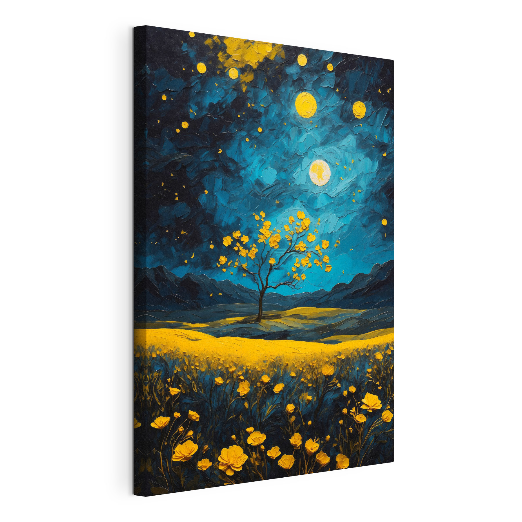 Painting of a tree in a field of flowers Painting of a tree in a field of flowers
