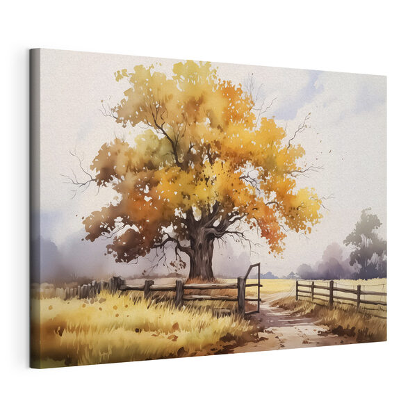 Cuadros Árbol con hojas amarillas y una valla (SKU: s40680) Cuadros Cuadros Árbol con hojas amarillas y una valla (SKU: s40680)