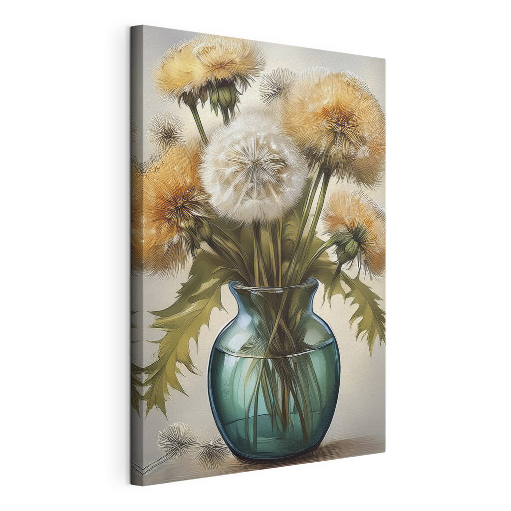 Vase with dandelions in it