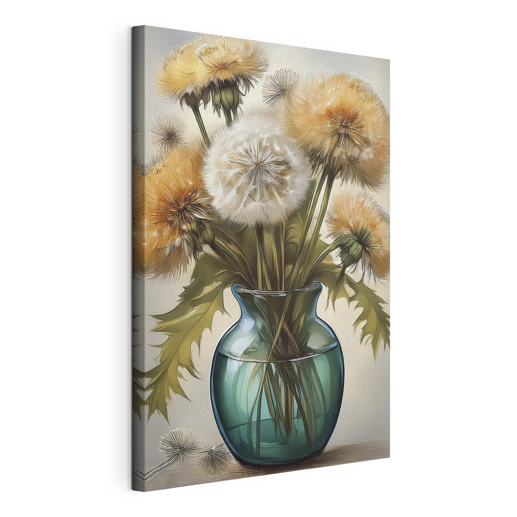 Vase with dandelions in it