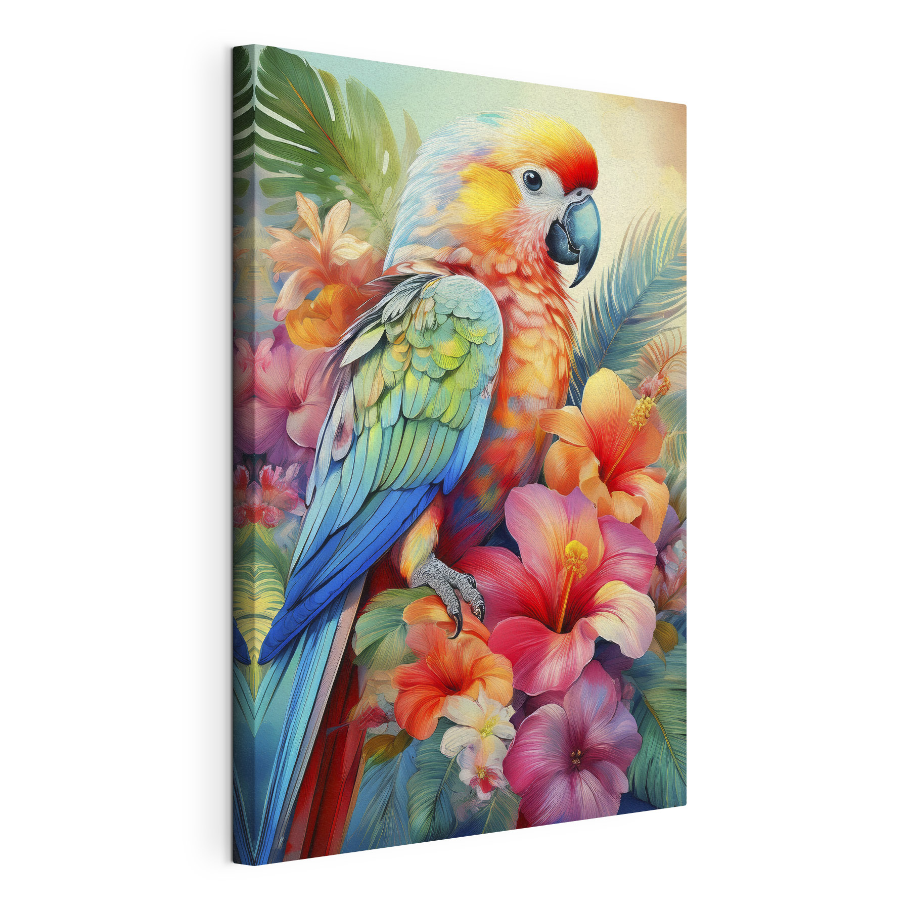 Colorful parrot on a floral background