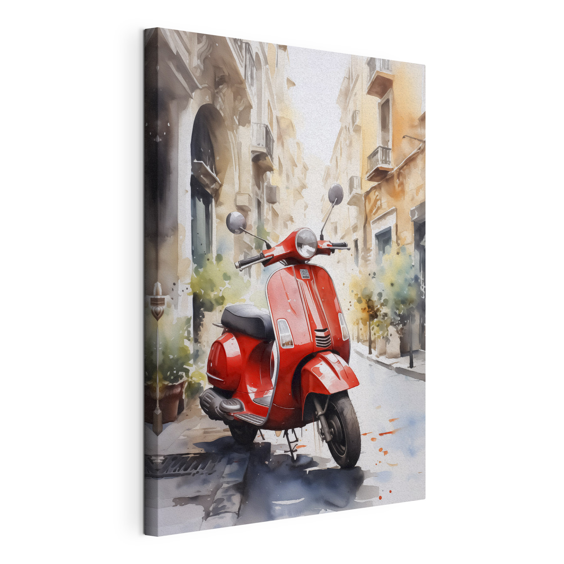Red scooter on a street Red scooter on a street