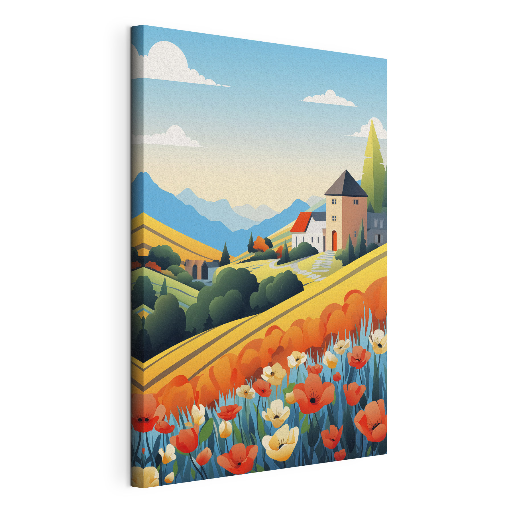 House in a valley with flowers House in a valley with flowers