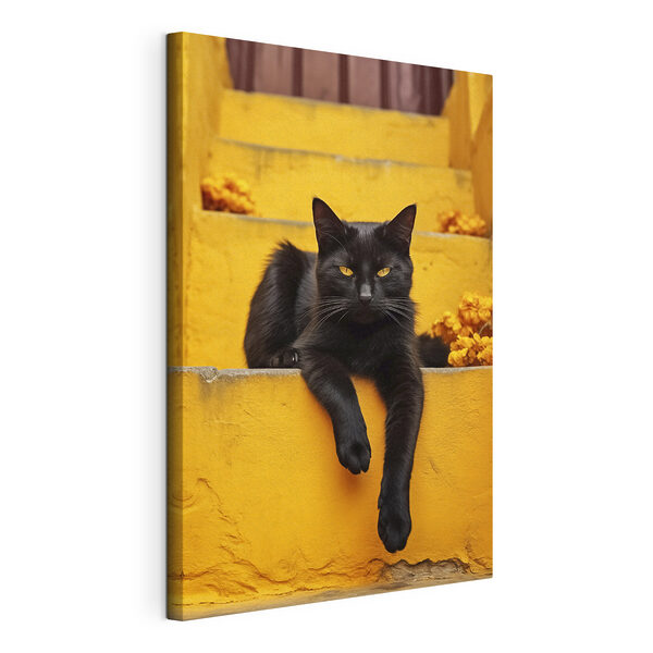 Cuadros Cuadros Un gato negro tumbado en una escalera (SKU: s40798)