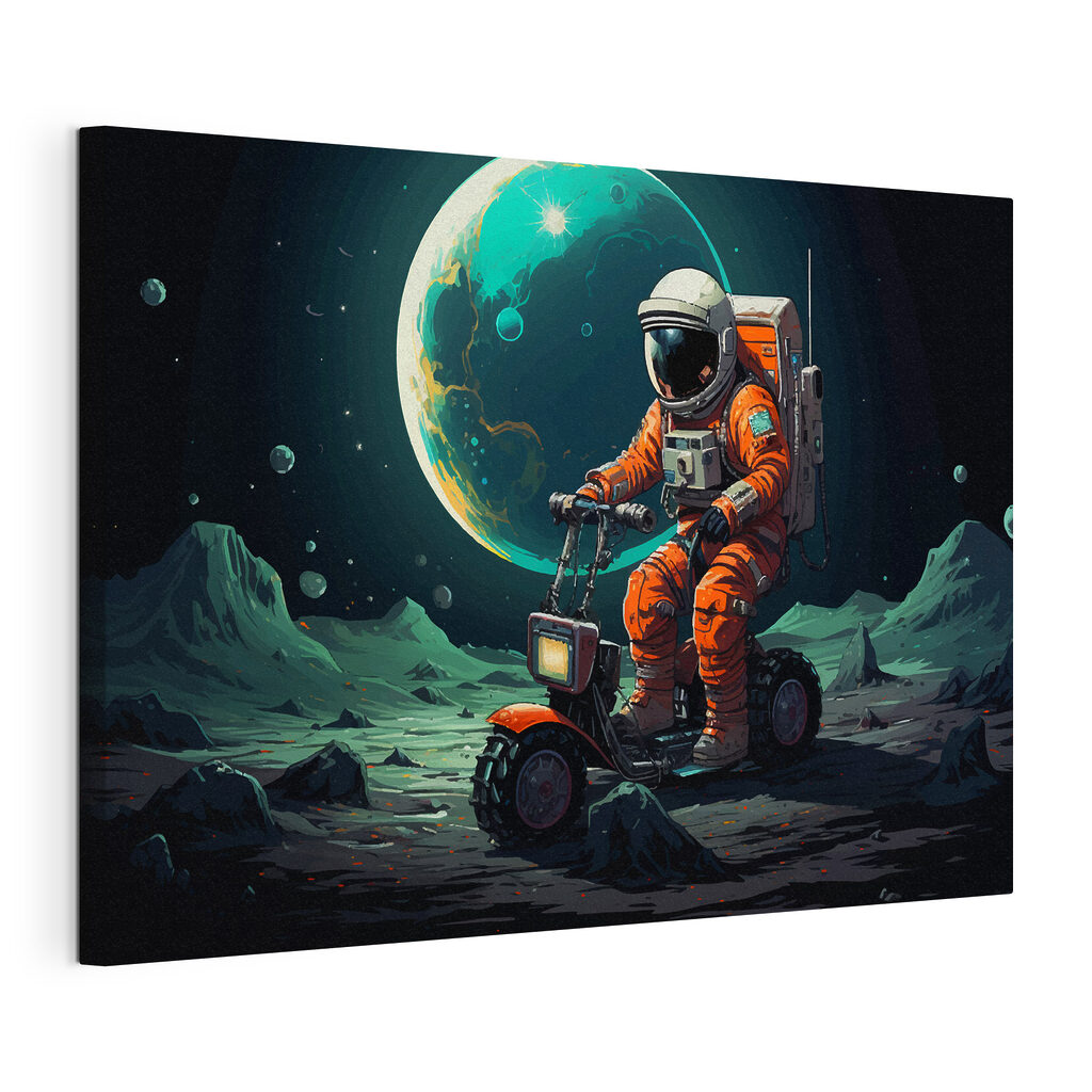 An astronaut on a scooter on the moon An astronaut on a scooter on the moon