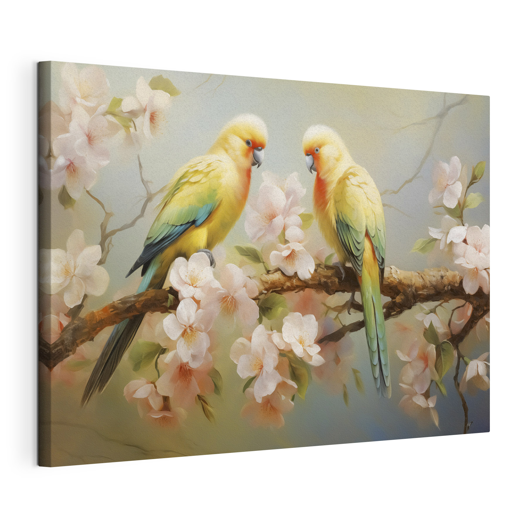 Two birds on a branch with flowers Two birds on a branch with flowers