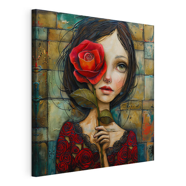 Cuadros Cuadro de una niña con una rosa en la mano (SKU: s40895) Cuadros Cuadros Cuadro de una niña con una rosa en la mano (SKU: s40895)