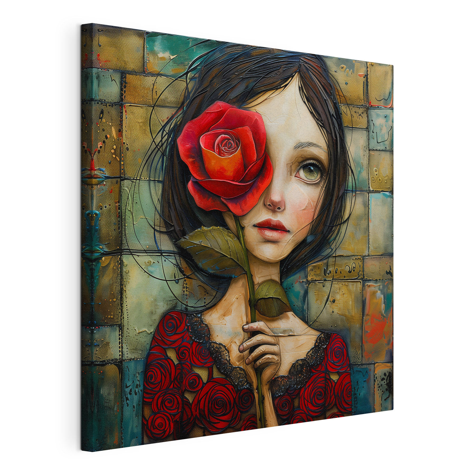 Painting of a girl holding a rose Painting of a girl holding a rose
