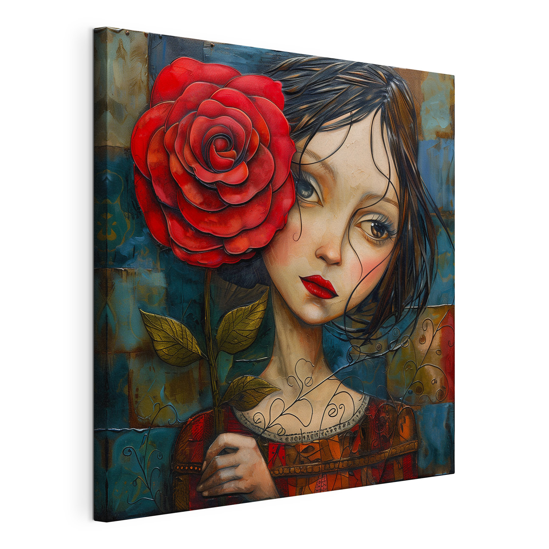 Painting of a girl holding a rose Painting of a girl holding a rose